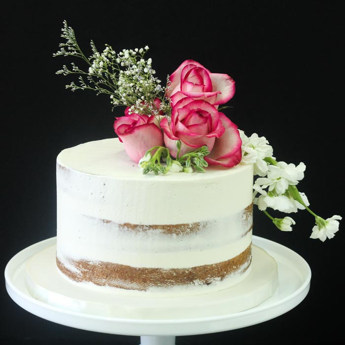 cake tier naked cakes single tillemont gold silver golden cream simple pink 30th floral theme garden vintange sixty